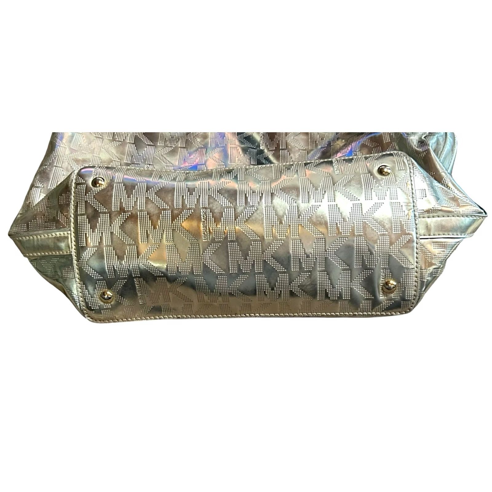Vintage Michael Kors Gold Metallic MK Logo Tote Large ShoulderBag Purse W/Dust Cover See Size ONE SIZE - 6 Thumbnail