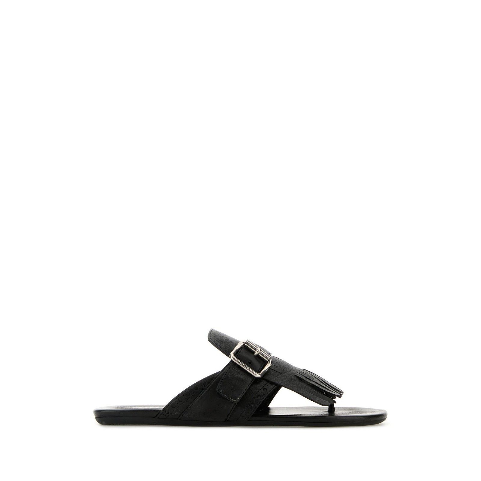PRADA Shuffle Black Leather Thong Slippers New And Authentic