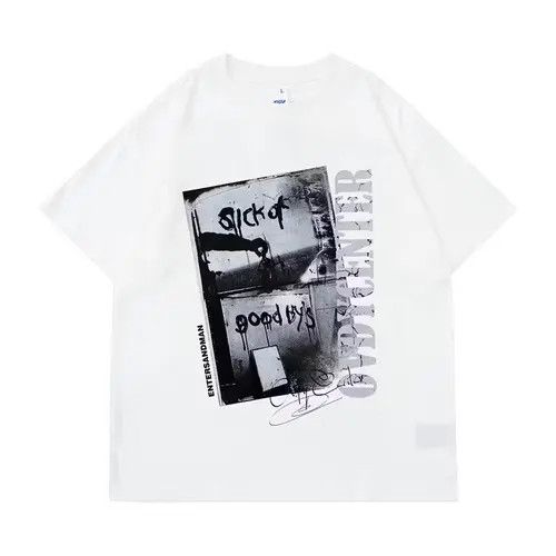 image of Vintage Graffiti Letter Short Sleeve T-Shirt in White, Men's (Size Large)
