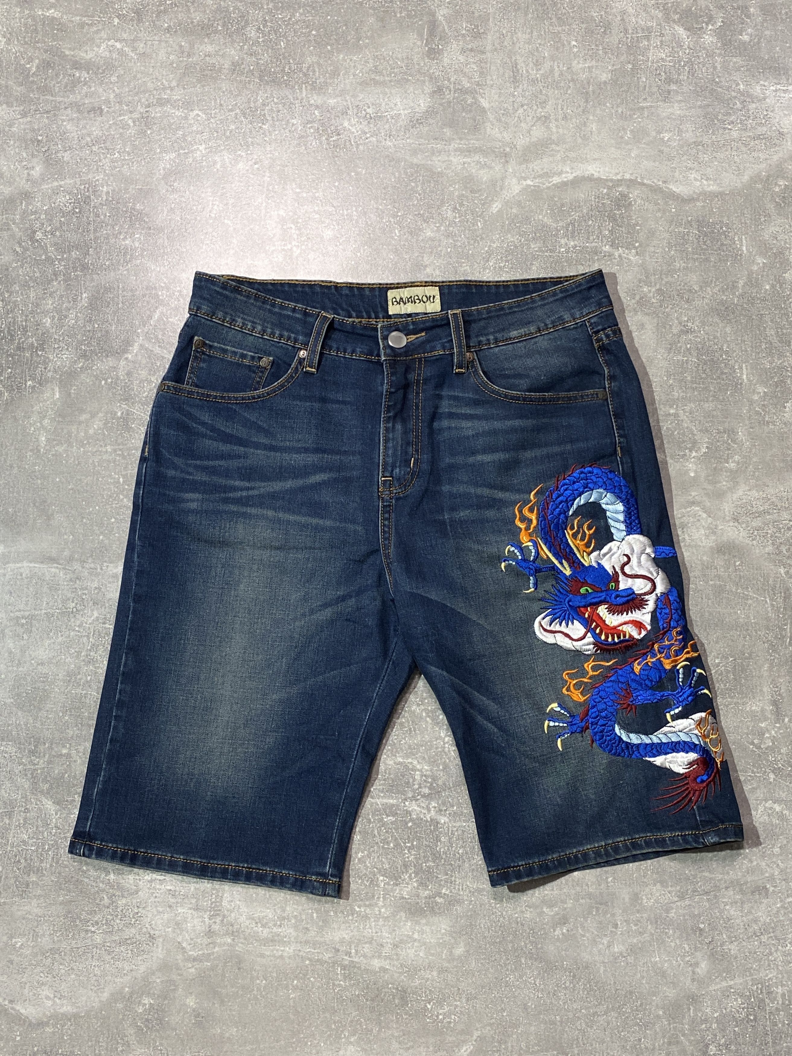 Japanese Brand Vintage y2k Dragon Logo Denim Shorts Size US 34 / EU 50 - 3 Thumbnail