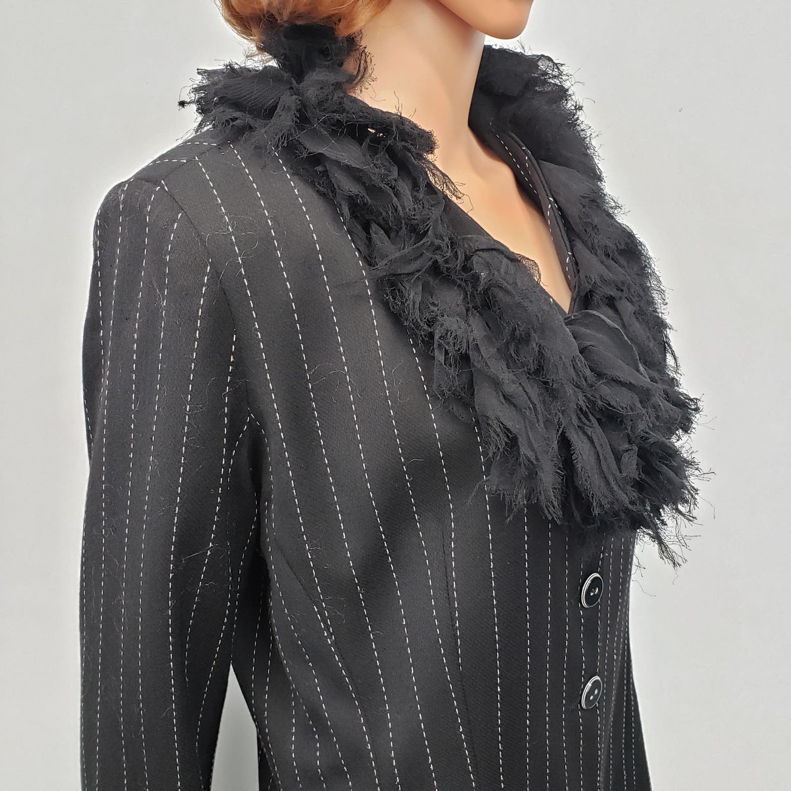 Vintage Pamela Vanderlinde Zone Blazer Jacket Pinstriped Ruffled 8 Size M / US 6-8 / IT 42-44 - 5 Thumbnail