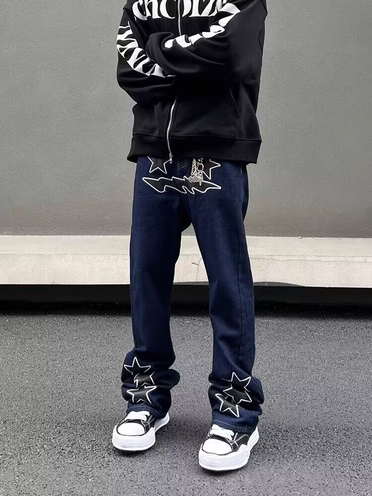 Japanese Brand × Jean High street star embroidered micro-flare straight jeans Size US 32 / EU 48 - 2 Thumbnail
