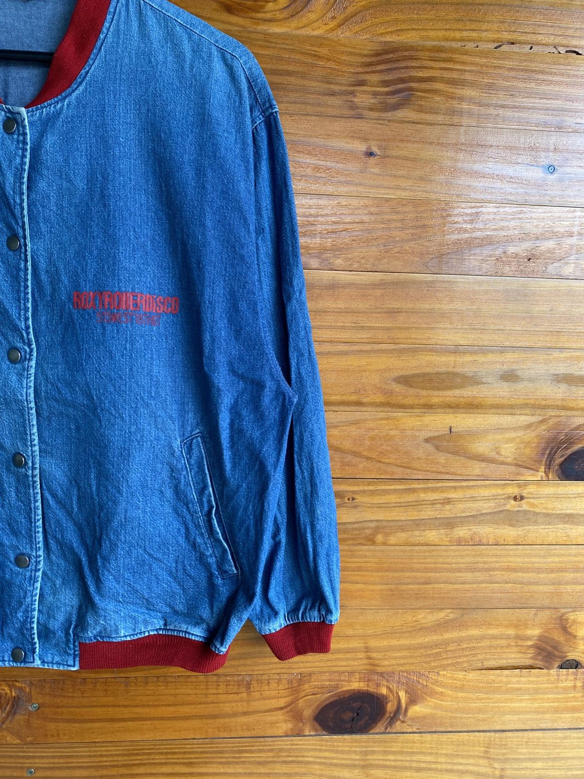 Japanese Brand Vintage Roxy Riders Co Denim Varsity Jacket Blue Red Collar Size US M / EU 48-50 / 2 - 6 Thumbnail