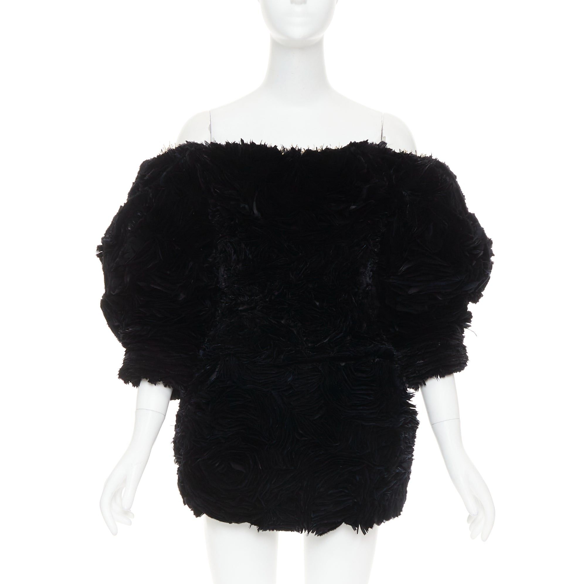 Alexandre Vauthier rare ALEXANDRE VAUTHIER COUTURE SS2020 Runway Maison Lemarie black laser cut feather rosette petal embellished dress Size S / US 4 / IT 40 - 1 Thumbnail