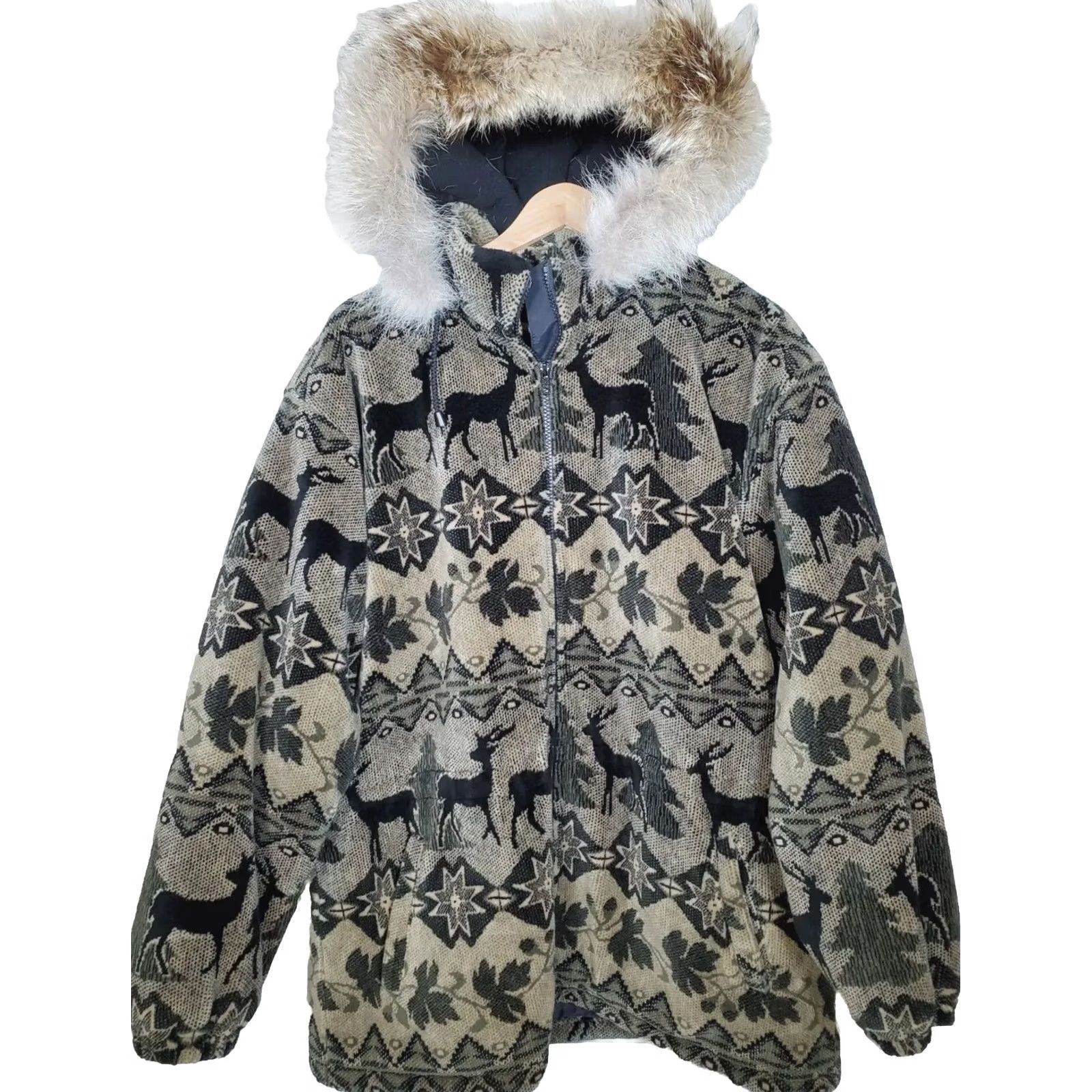 Vintage Cabela's Parka Jacket Women L Fur Trim Hood Insulated Deer Nature Theme Long Sleeve Zip Pockets Regular Size L / US 10 / IT 46 - 2 Thumbnail