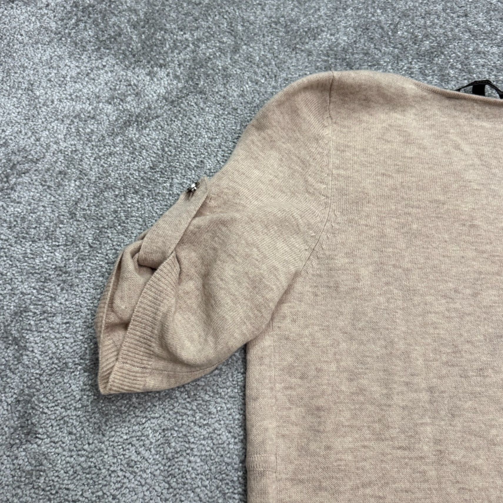 Bcbgmaxazria BCBGMaxazria Wool Midi Sweater Dress Womens 2XL Beige Blue Roll Tab Sleeve V-Neck Knit Zipper Short Sleeve Casual Workwear Modern Designer Holiday Size XXL / US 16-18 / IT 52-54 - 3 Thumbnail