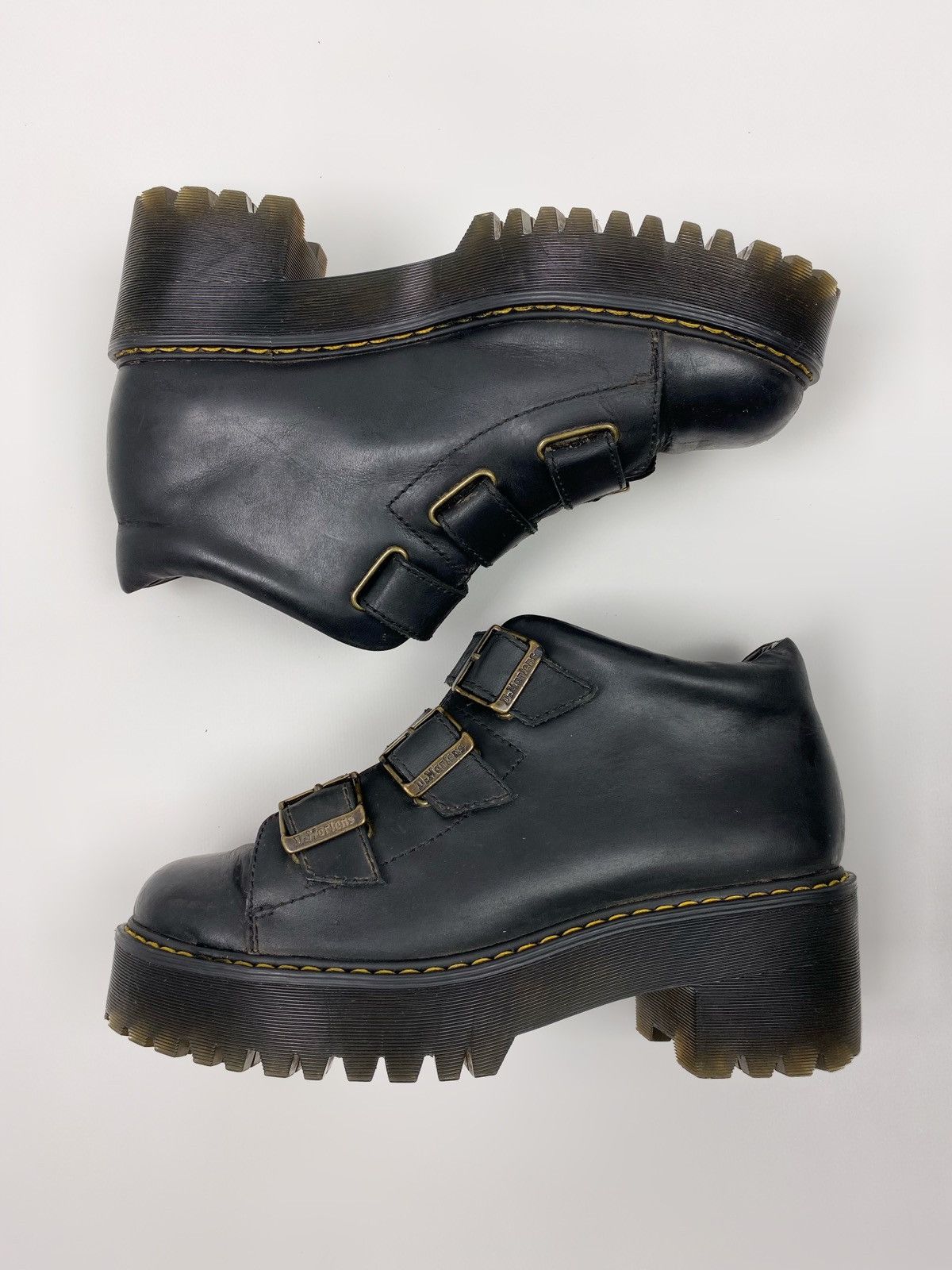 Dr. Martens Dr. Martens Coppola Black Leather Belt Chunky Ankle Boots Size US 8.5 / IT 38.5 - 6 Thumbnail