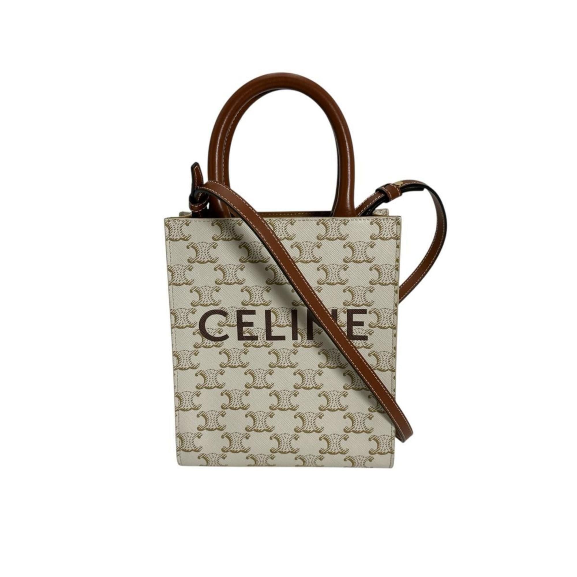 Celine Celine Mini Partial Cabas Triomphe Handbag in White Size ONE SIZE - 1 Thumbnail