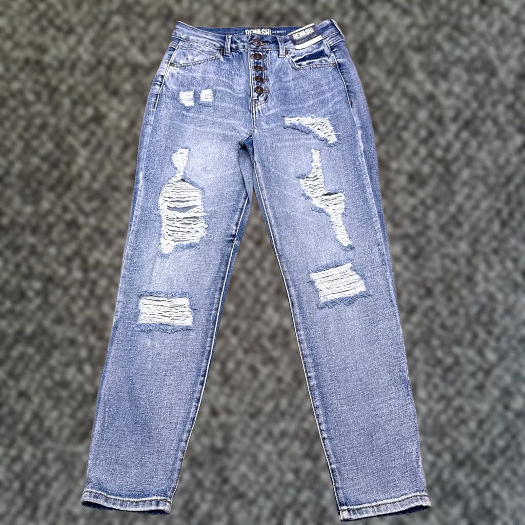 Vintage Rewash Jeans Main Point City High Rise Mom 3 26 Distressed Stretch Denim 26 in 5-Pocket Womens Girls Size 26" / US 2 / IT 38 - 1 Thumbnail
