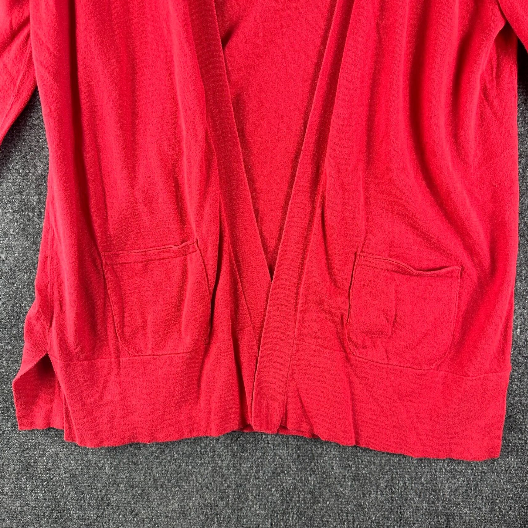 J. Jill J. Jill Sweater Cardigan Womens Medium Red Open Pockets Long Sleeve V-Neck Knit 100% Cotton Size M / US 6-8 / IT 42-44 - 2 Thumbnail