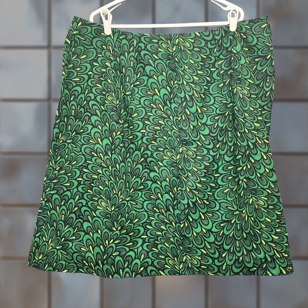 Vintage VINTAGE Handmade Womens Plus Size Skirt Green Retro Abstract Print A-Line 44 Waist Knee Length Womens Size 30" / US 8 / IT 44 - 1 Thumbnail