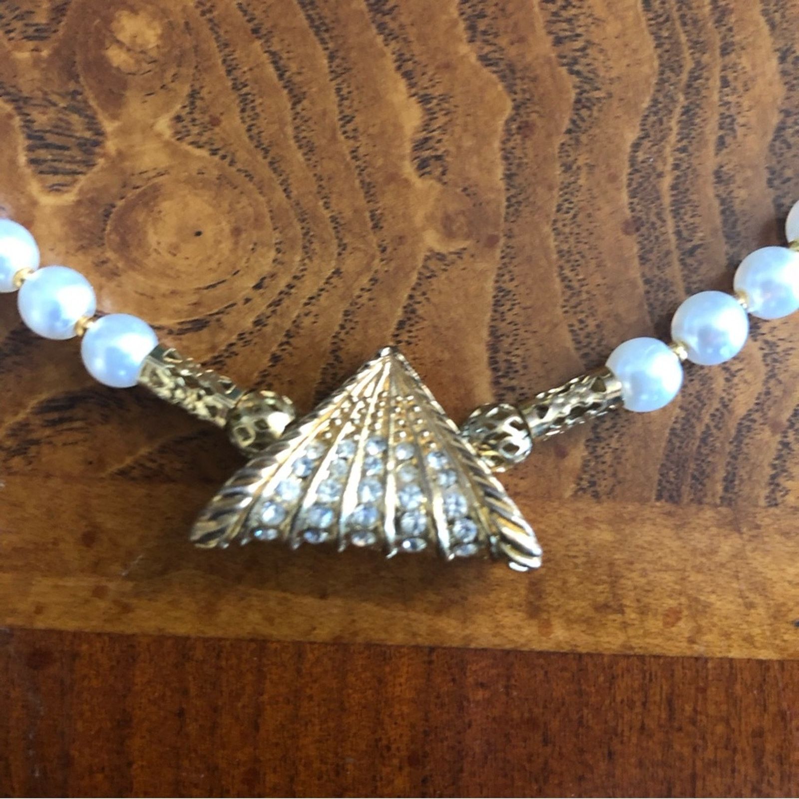 Handmade Handcrafted repurpose rhinestone pendant Pearl necklace Size ONE SIZE - 12 Thumbnail