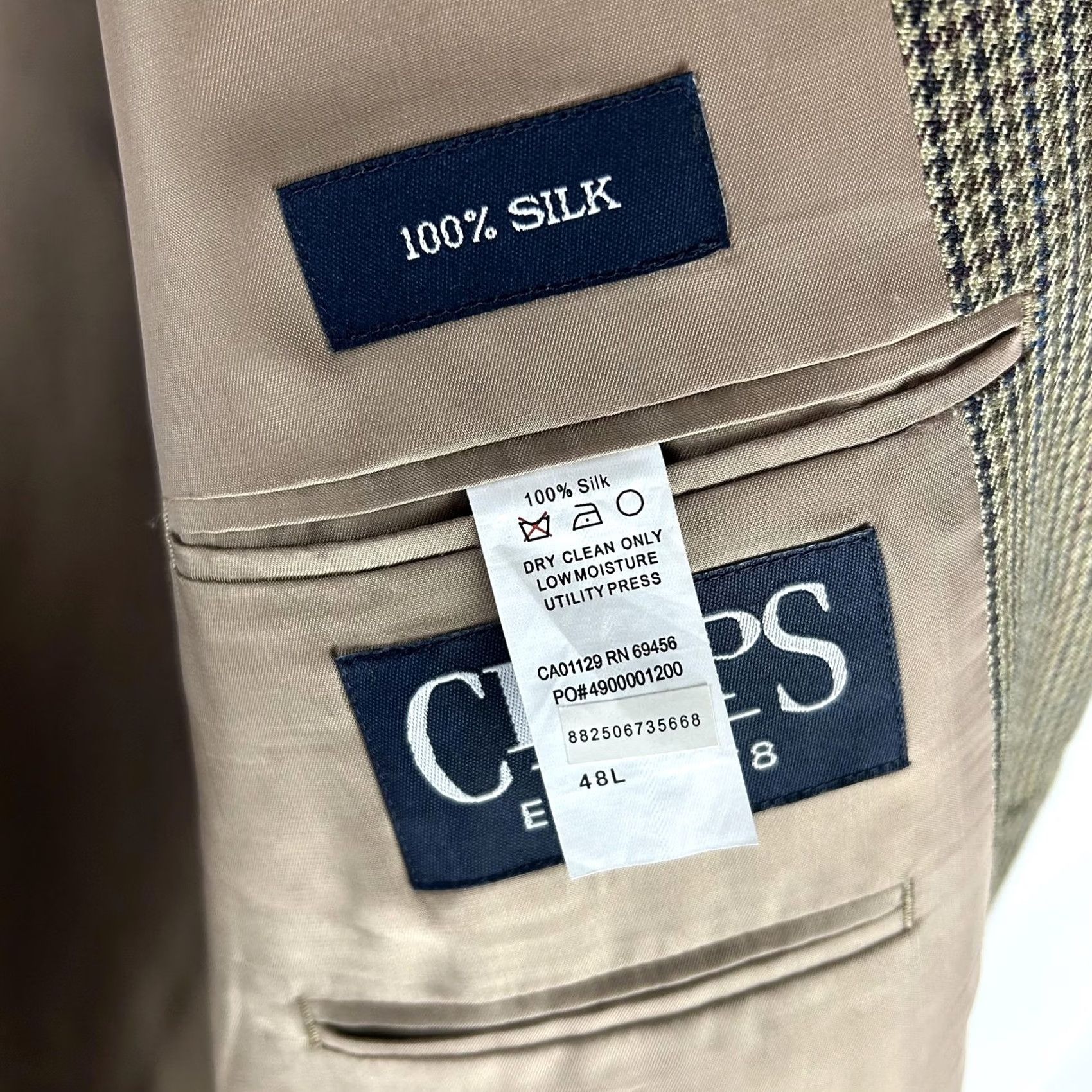 Chaps Chaps Sport Coat Silk 100% Brown Houndstooth 48L Single-Breasted Two-Button Jacket Mens Size US M / EU 48-50 / 2 - 6 Thumbnail