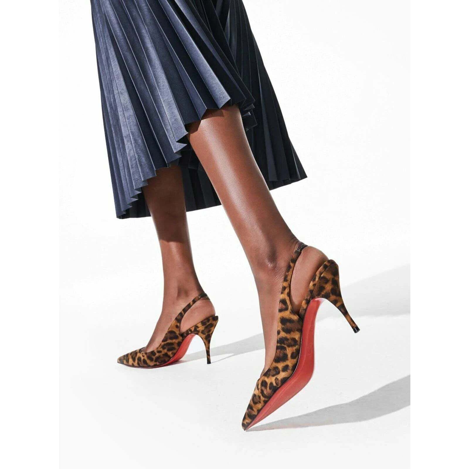 Christian Louboutin Christian Louboutin Clare Sling 80 Brown Black Leopard Size US 5.5 / IT 35.5 - 3 Thumbnail