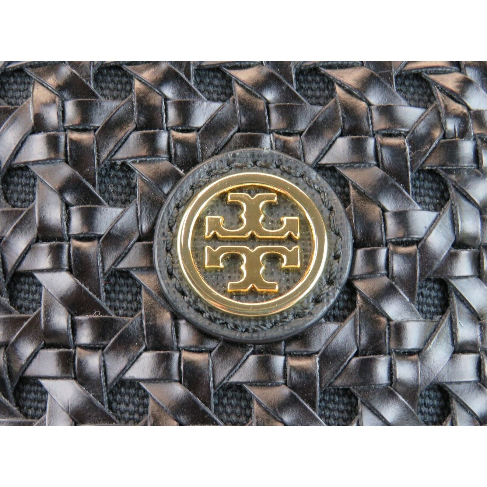 Tory Burch ROBINSON BLACK BASKET WOVEN LEATHER LOGO TOTE HANDBAG Size ONE SIZE - 8 Thumbnail