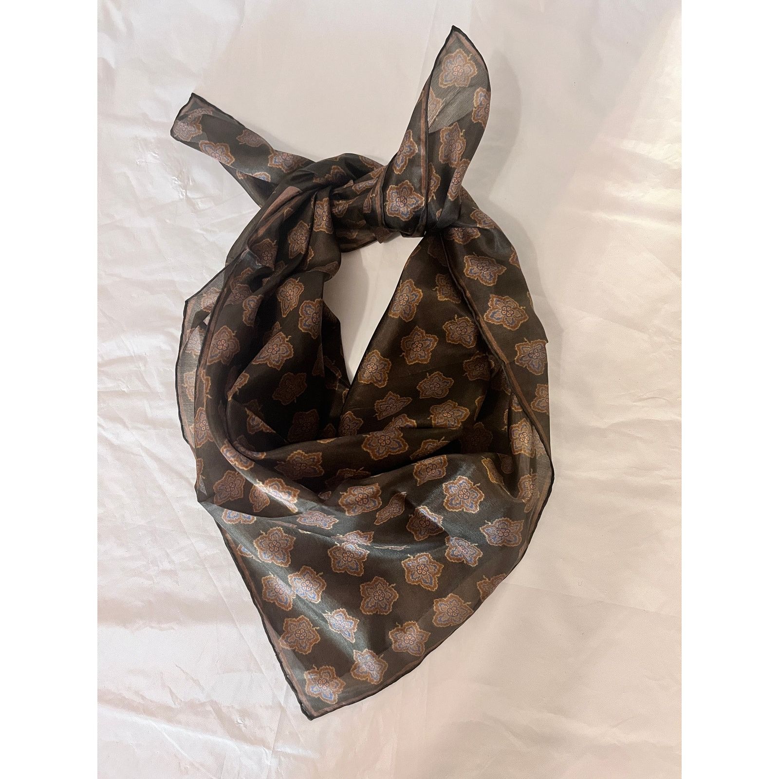 Robert Talbott ROBERT TALBOTT Fine Silk Scarf - Brown / Blu - Semi Sheer Size ONE SIZE - 4 Thumbnail