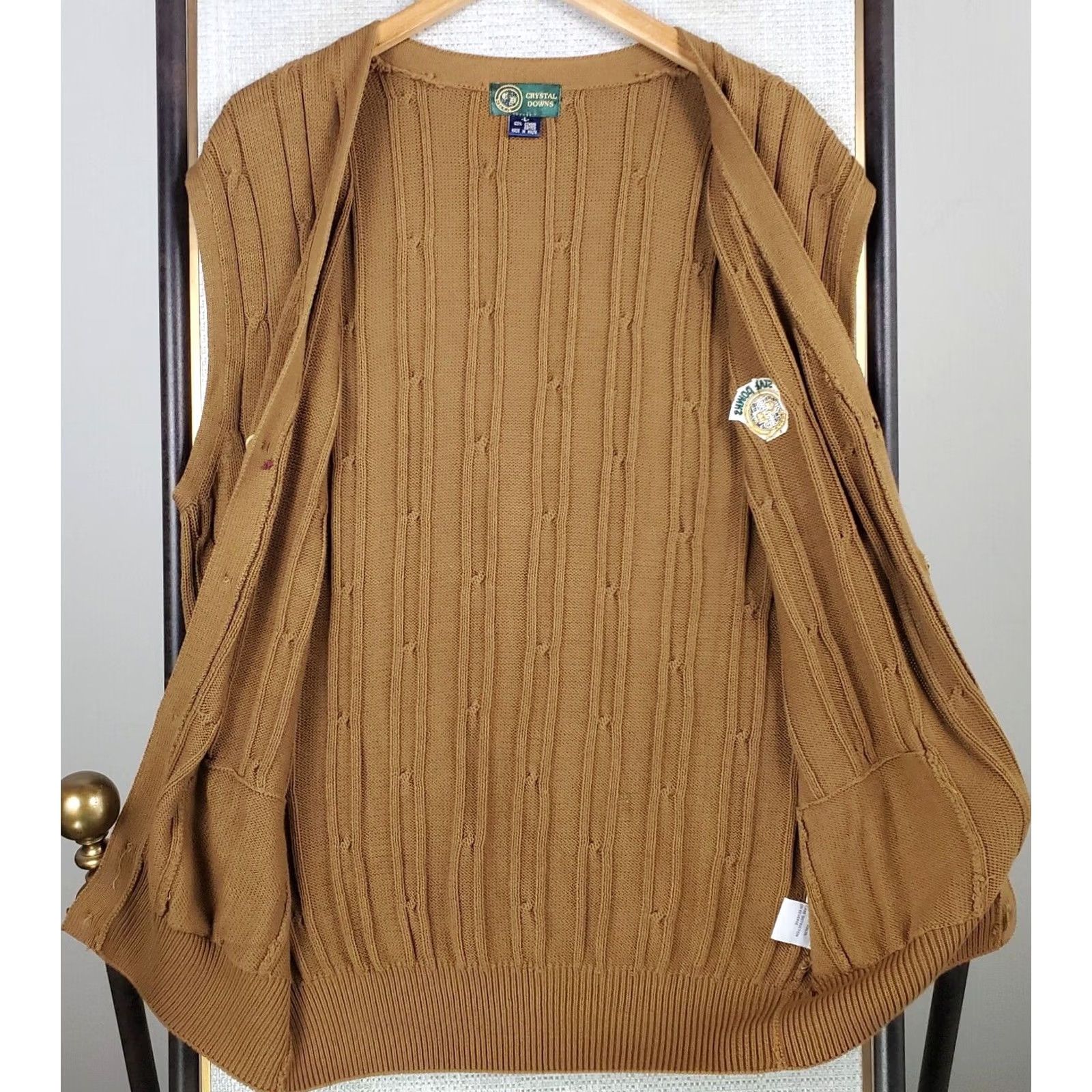 Vintage Vintage Crystal Downs Michigan Cardigan Vest Mens Large Brown 100% Combed Cotton V Neck Button Front Pockets Golf VTG Size US L / EU 52-54 / 3 - 7 Thumbnail