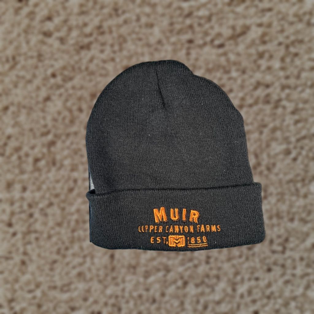 Vintage Capamerica Muir Copper Canyon Farms Beanie Toque Adult One Size Black Knit 100% Acrylic Knit Beanie Capamerica Unisex Adults Black 100% Acrylic Beanie Size ONE SIZE - 1 Thumbnail