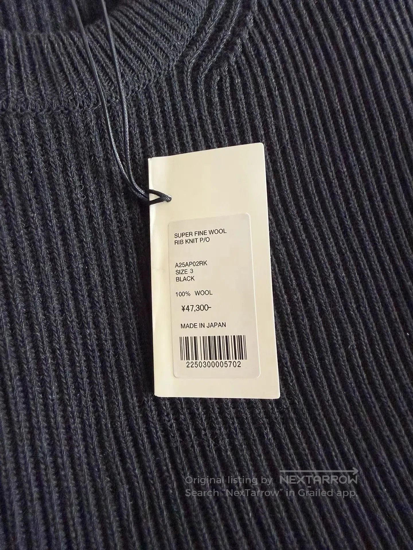Auralee Black Ribbed Long Sleeve Sweater. Size US L / EU 52-54 / 3 - 7 Thumbnail