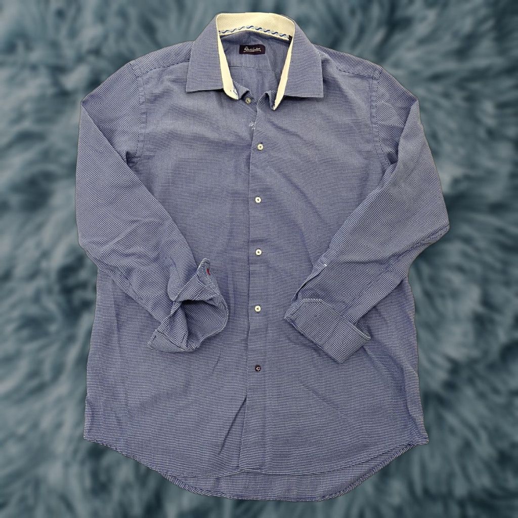 Robert Graham Robert Graham Shirt Adult 42/16.5 Blue 3D Pattern Button-Front Long Sleeve Mens Colorful Logo 100% Cotton Regular Fit Size US L / EU 52-54 / 3 - 1 Thumbnail