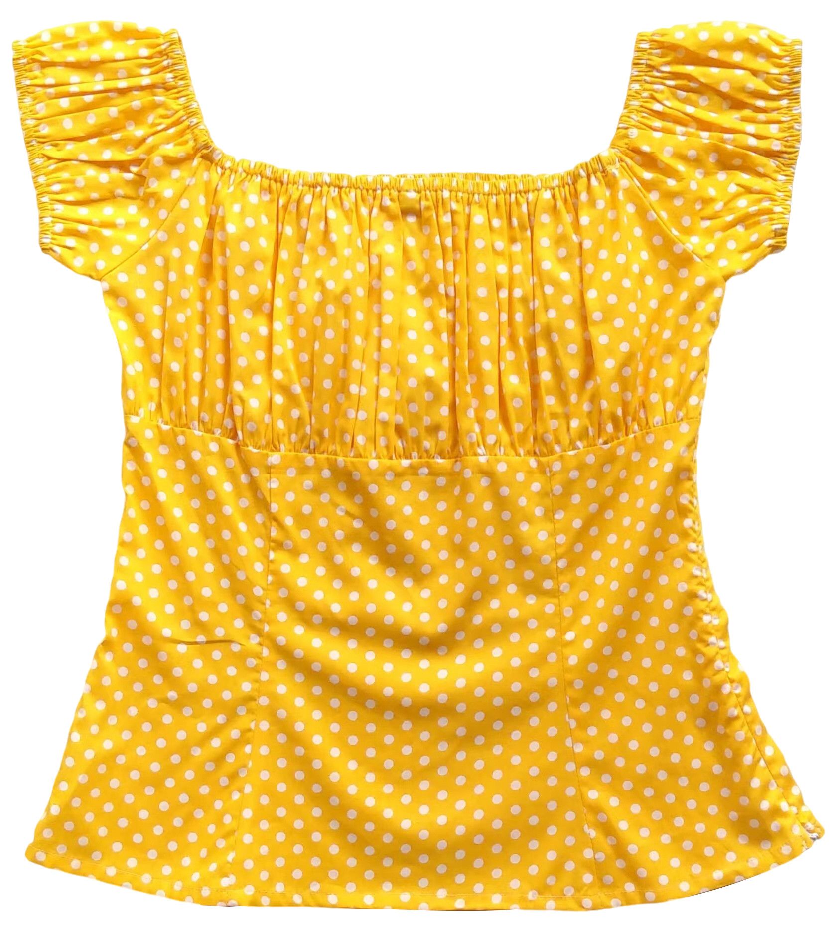 Other Vintage Polka Dots Blouses Cotton Tops Women (yellow white) Size L / US 10 / IT 46 - 3 Thumbnail