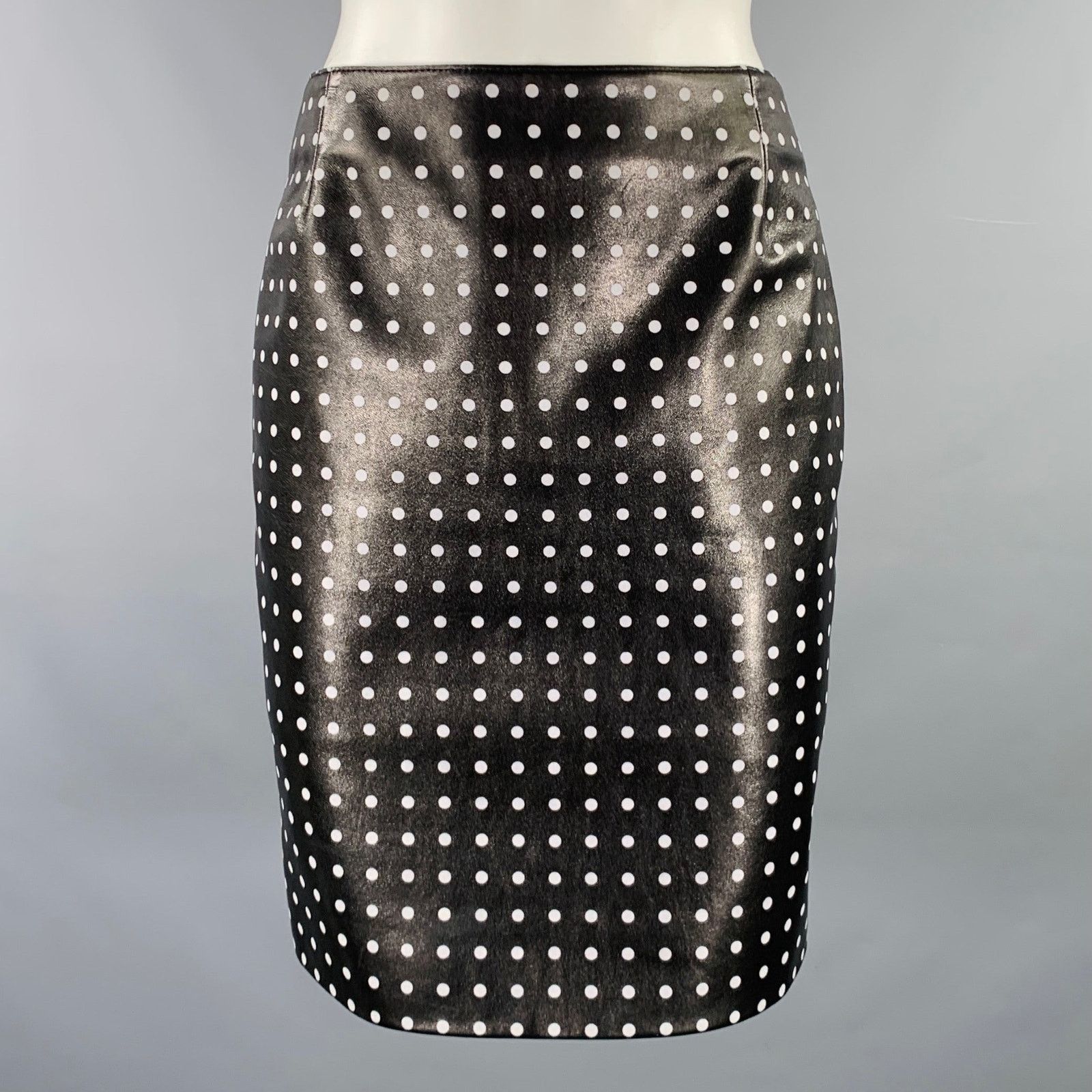 Akris 2 Black White Viscose Blend Polka Dot Lambskin Pencil Skirt Size 26" / US 2 / IT 38 - 1 Thumbnail