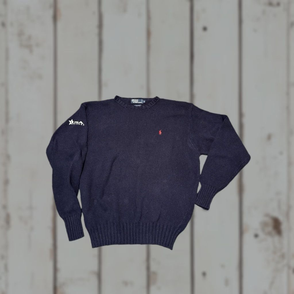 Polo Ralph Lauren VINTAGE Polo Ralph Lauren Sweater メンズ XL Navy USA Network Embroidered Logo Crew Neck Long Sleeve Cotton Pullover Classic Size US XL / EU 56 / 4 - 1 Thumbnail