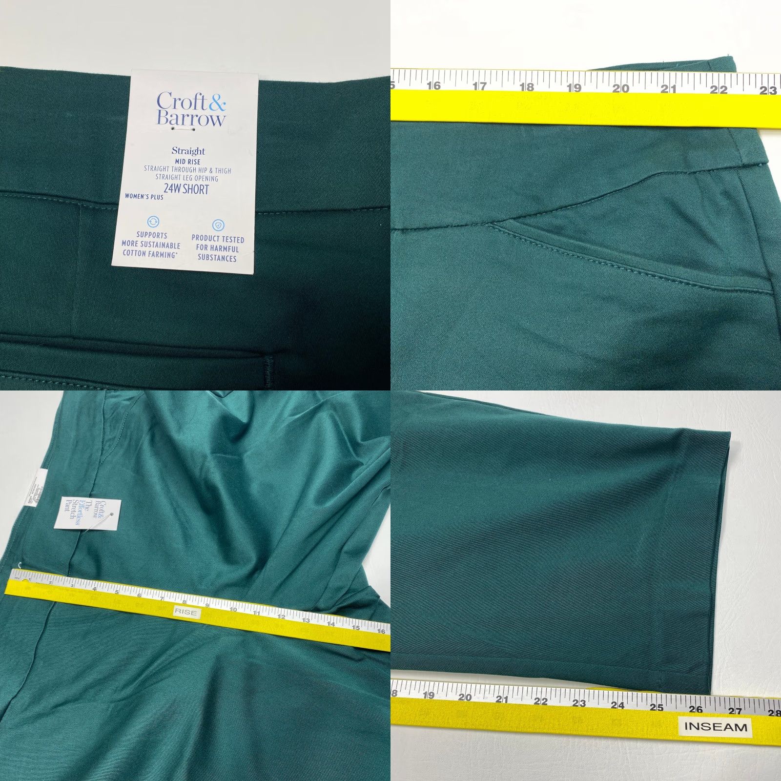 Croft & Barrow NWT Croft & Barrow Effortless Stretch Pants Womens 24W Short Green Straight Leg Size 42" / US 20 - 8 Thumbnail
