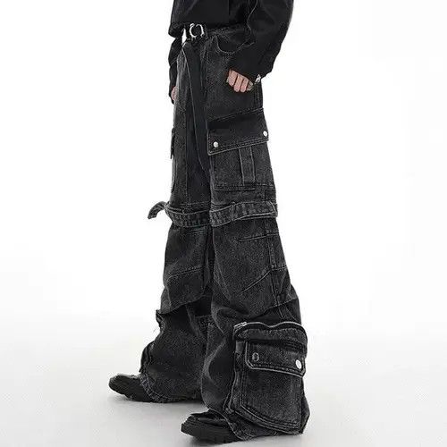 Japanese Brand Washed Multi Pocket Strap Wide Leg Denim Pant Size US 29 - 1 Thumbnail