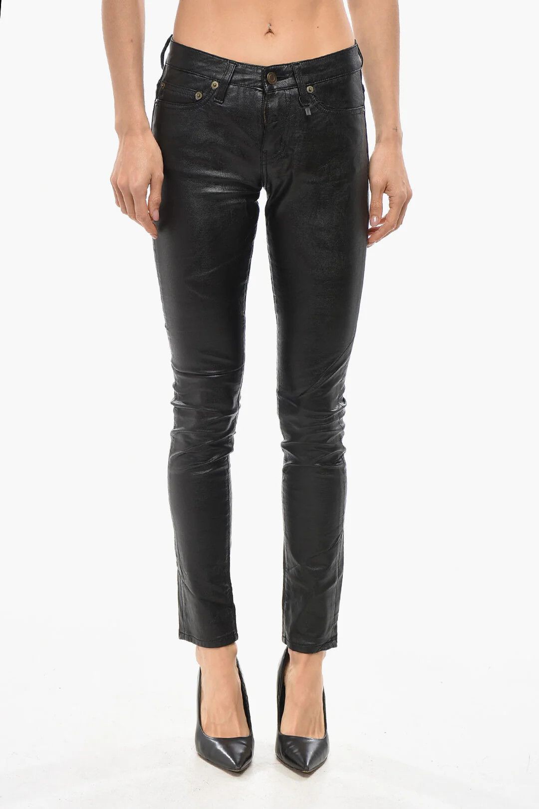 Saint Laurent Paris og1mm0326 Vegan Leather 5-Pocket Pant in Black Size 25" / US 0 / IT 36 - 1 Thumbnail
