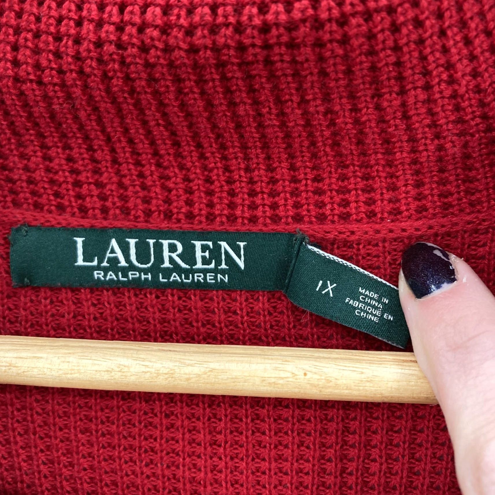 Ralph Lauren VINTAGE Lauren Ralph Lauren Sweater Womens 1X Red Cowl Neck Cotton Waffle Knit Pullover Size XL / US 12-14 / IT 48-50 - 2 Thumbnail
