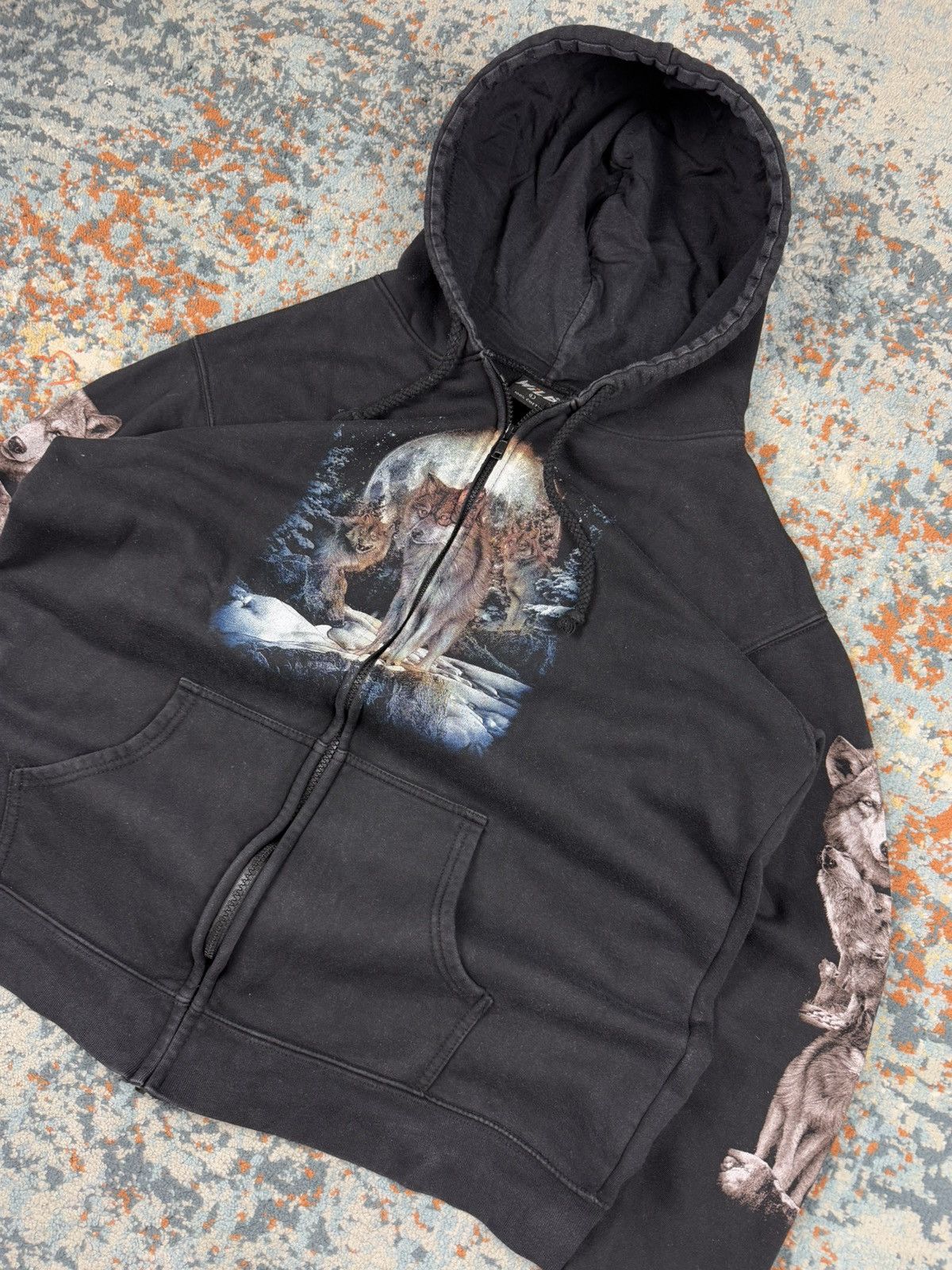 Vintage Vintage 90s Wolf pack full moon forest graphic zip hoodie Size US L / EU 52-54 / 3 - 5 Thumbnail