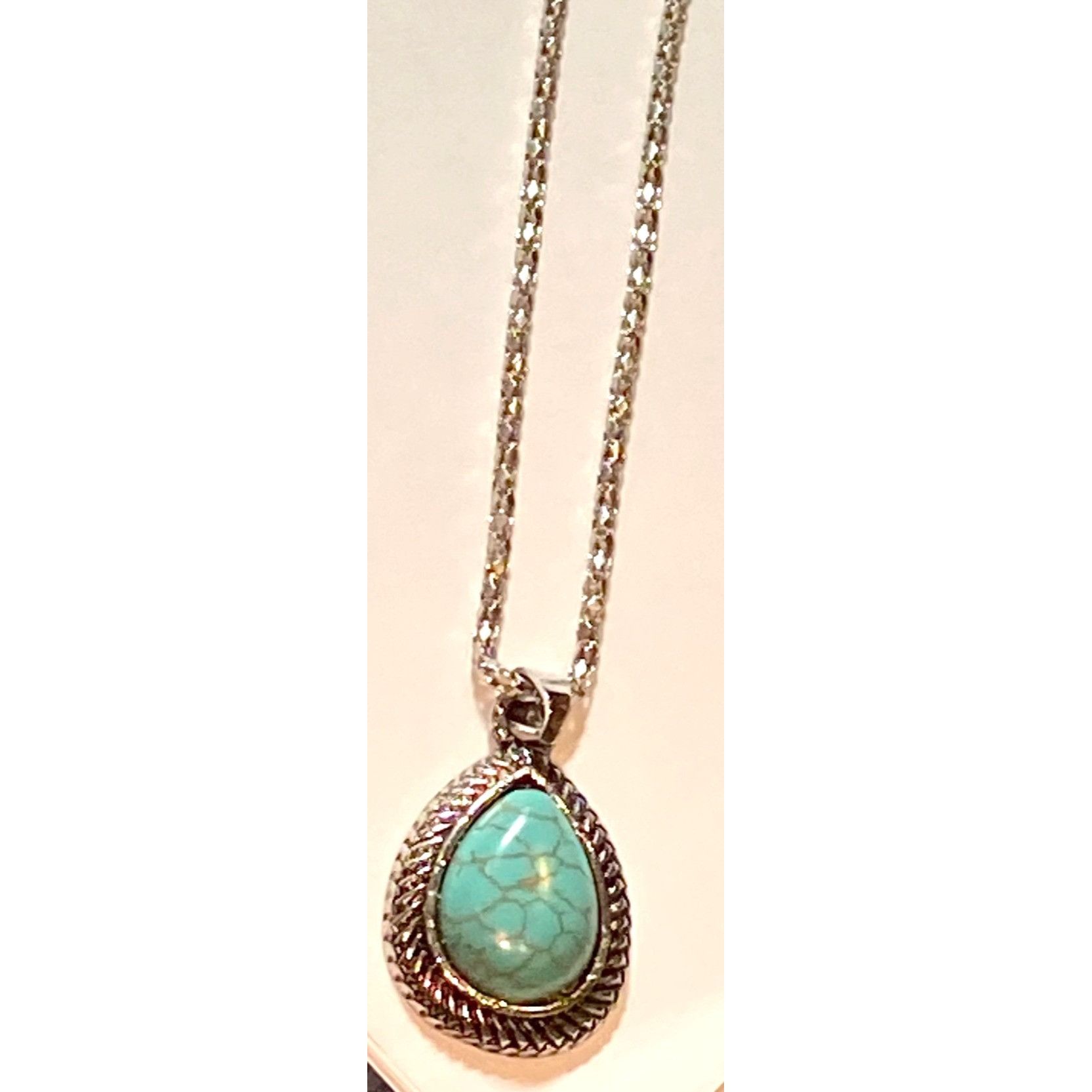Other Turquoise Teardrop Pendant Necklace With Silver-Tone Chain 1 Size ONE SIZE - 2 Thumbnail