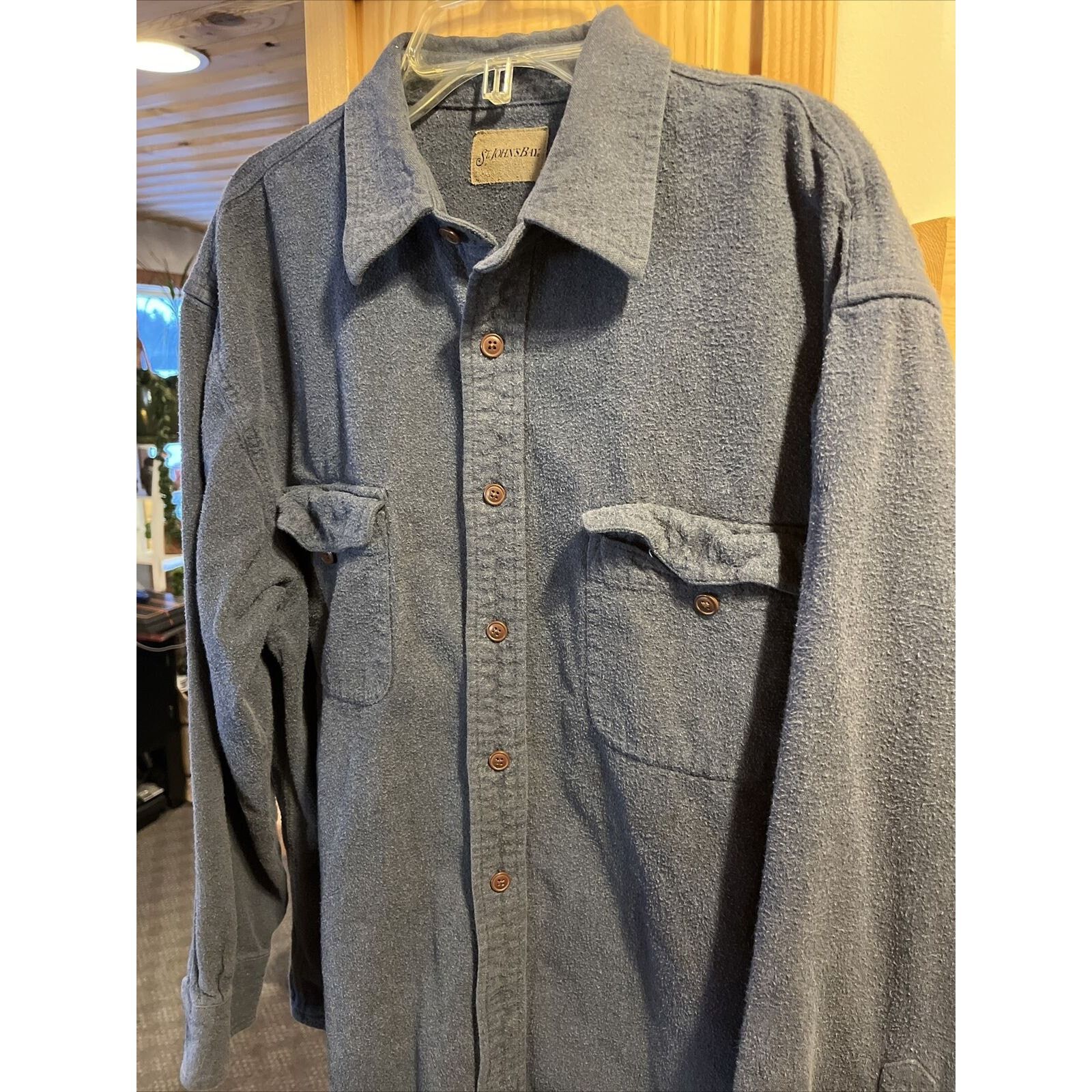 St. Johns Bay St. John’s Bay Men’s L Navy Blue Button Chamois Cotton Shirt Size US L / EU 52-54 / 3 - 2 Thumbnail