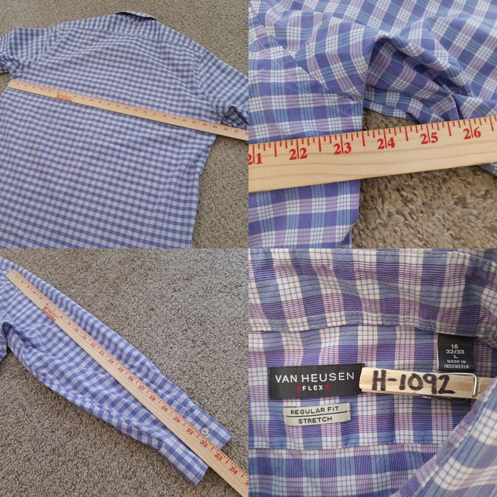 Van Heusen VAN HEUSEN Shirt Mens Large Purple Plaid Long Sleeve Button-Up Stretch Size US L / EU 52-54 / 3 - 8 Thumbnail