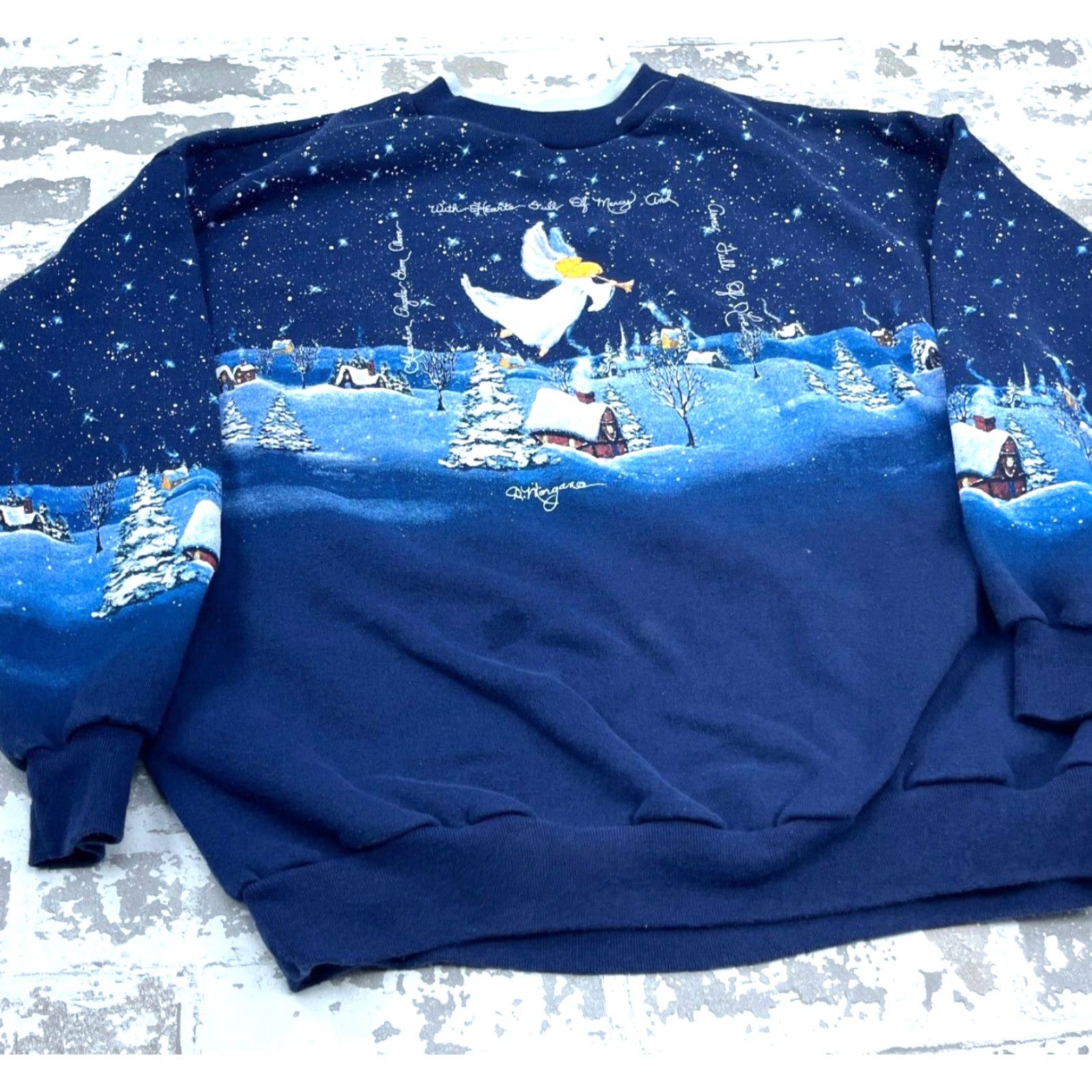 Vintage VINTAGE Christmas Sweater Women Large Crew Neck Sweatshirt AOP Angel Snow Scene Size L / US 10 / IT 46 - 3 Thumbnail