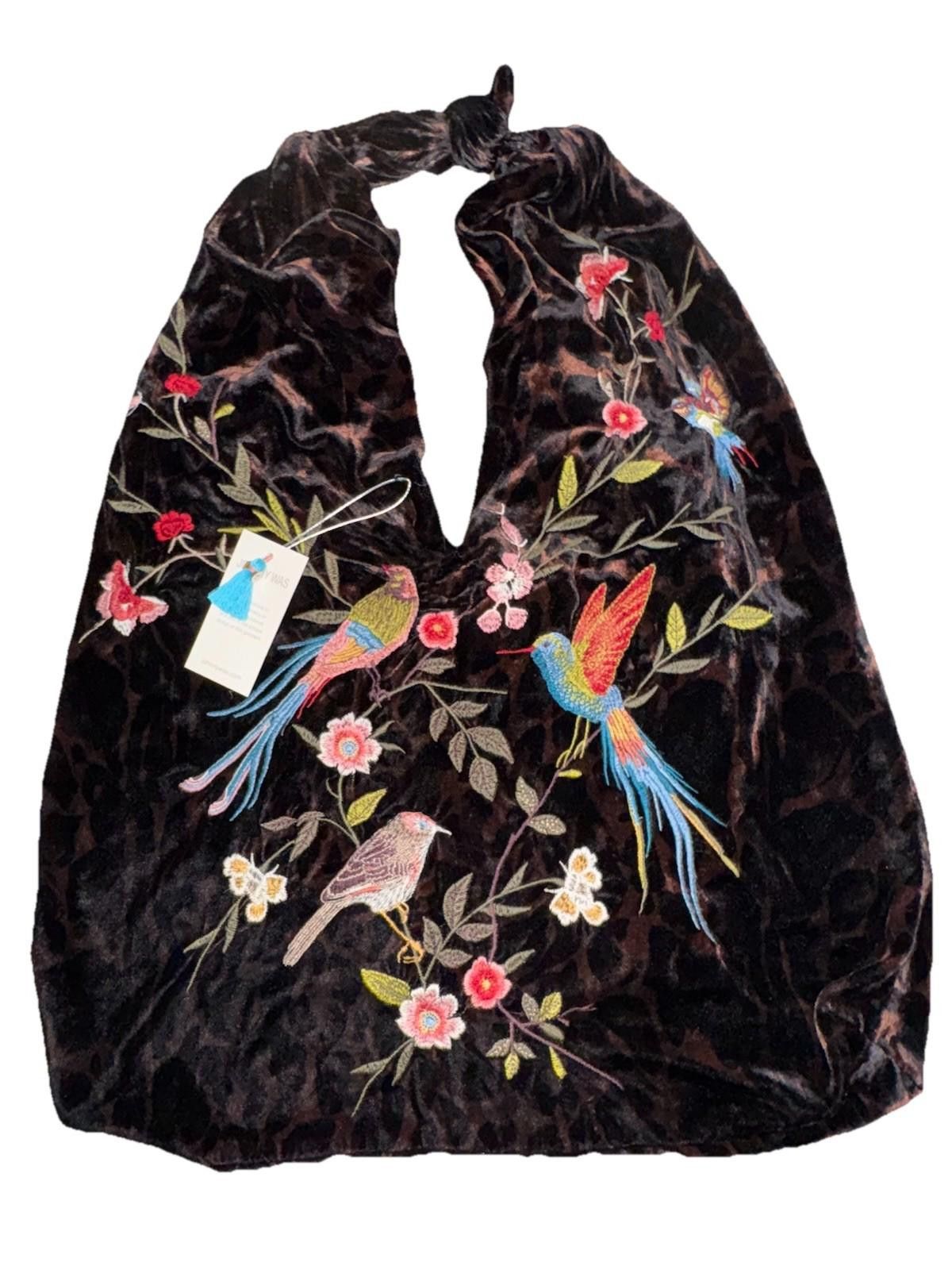 Johnny Was Johnny Was Leopard Print Velvet Hobo Bag Embroidered Birds Size ONE SIZE - 10 Thumbnail