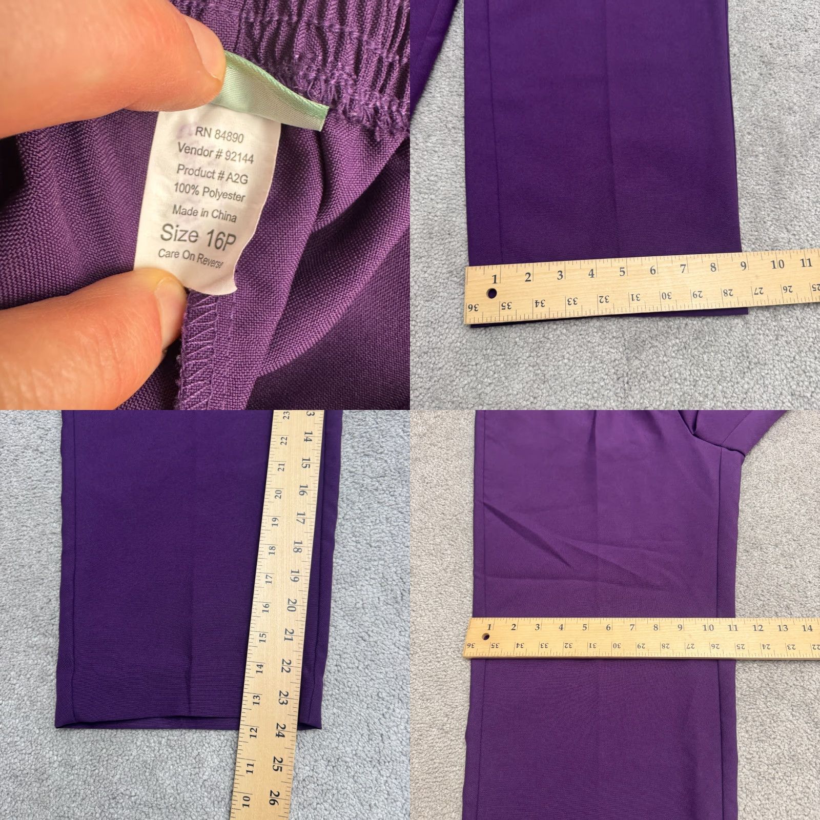 Vintage Sara Morgan Purple Pants Womens 16P Petite Straight Leg Dress Pants Elastic Waist Classic Slacks Modern & Preppy Womens Size 38" / US 16 / IT 52 - 8 Thumbnail