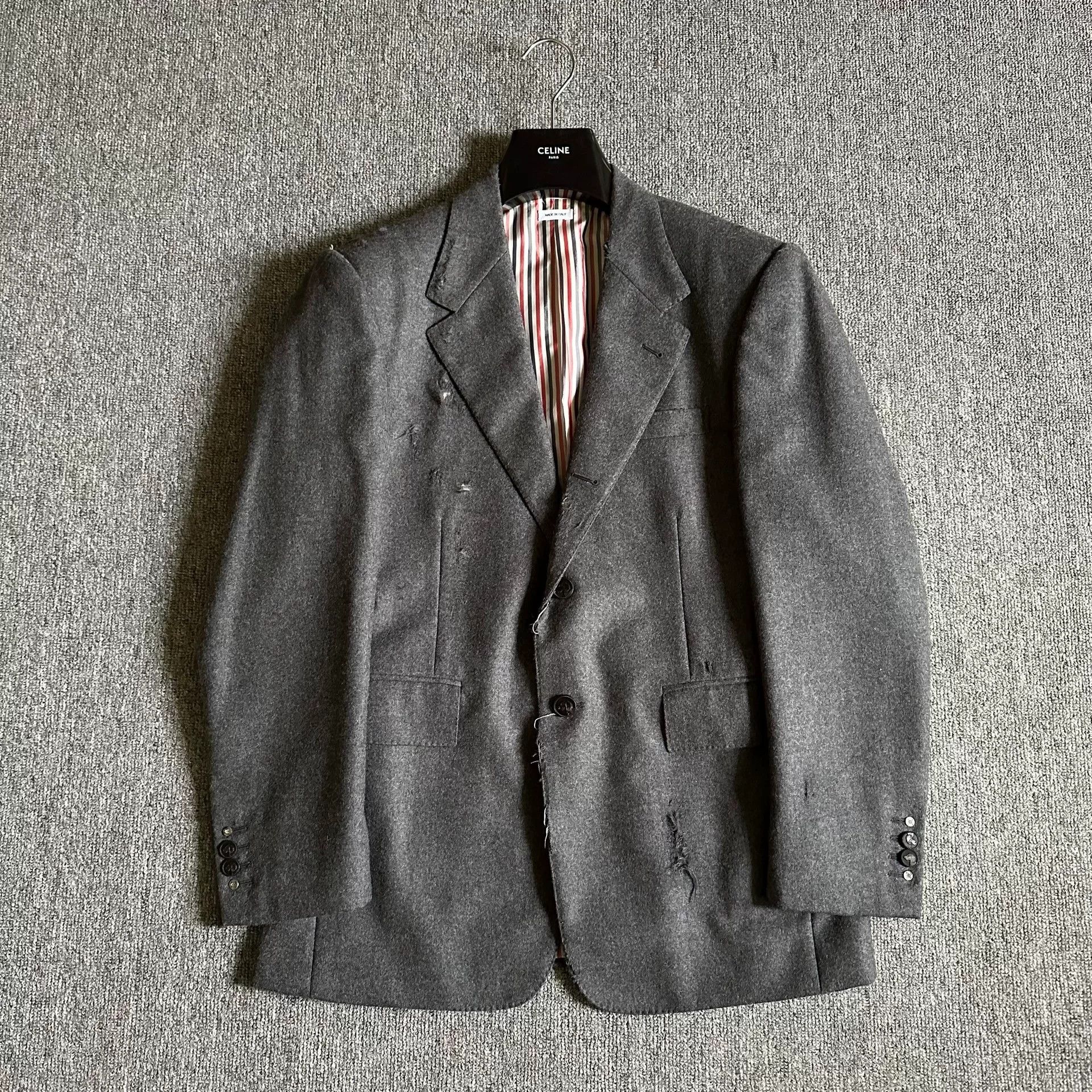Thom Browne Thom Browne Distressed Wool Blazer Size US S / EU 44-46 / 1 - 1 Thumbnail