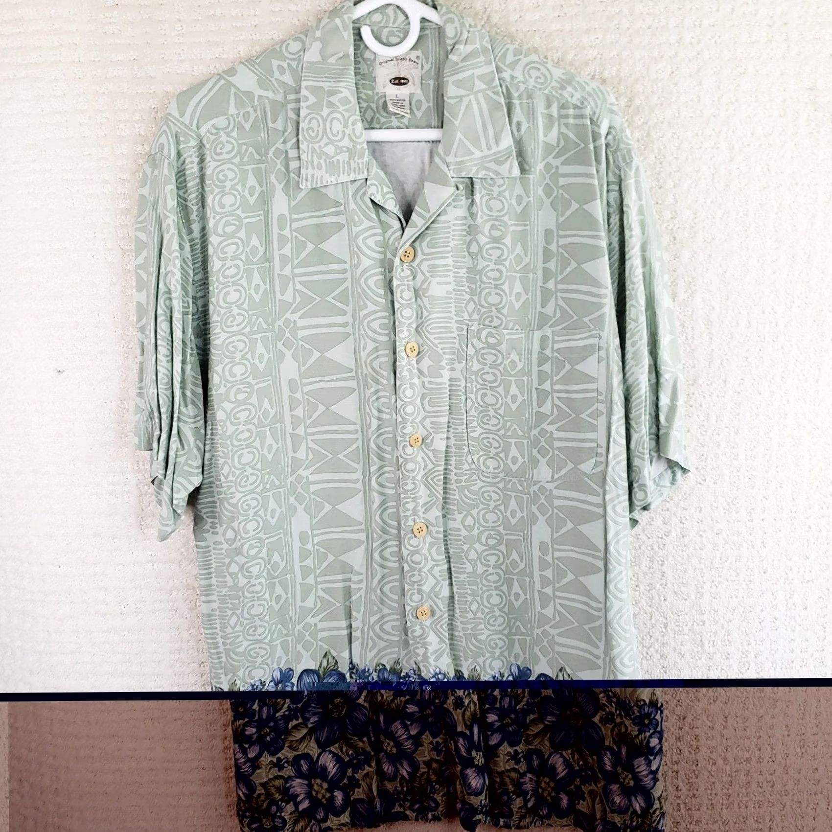Vintage Original Island Sport Shirt Mens L Green Floral Hawaiian Rayon Button-Up Beach Shirt Size US L / EU 52-54 / 3 - 2 Thumbnail