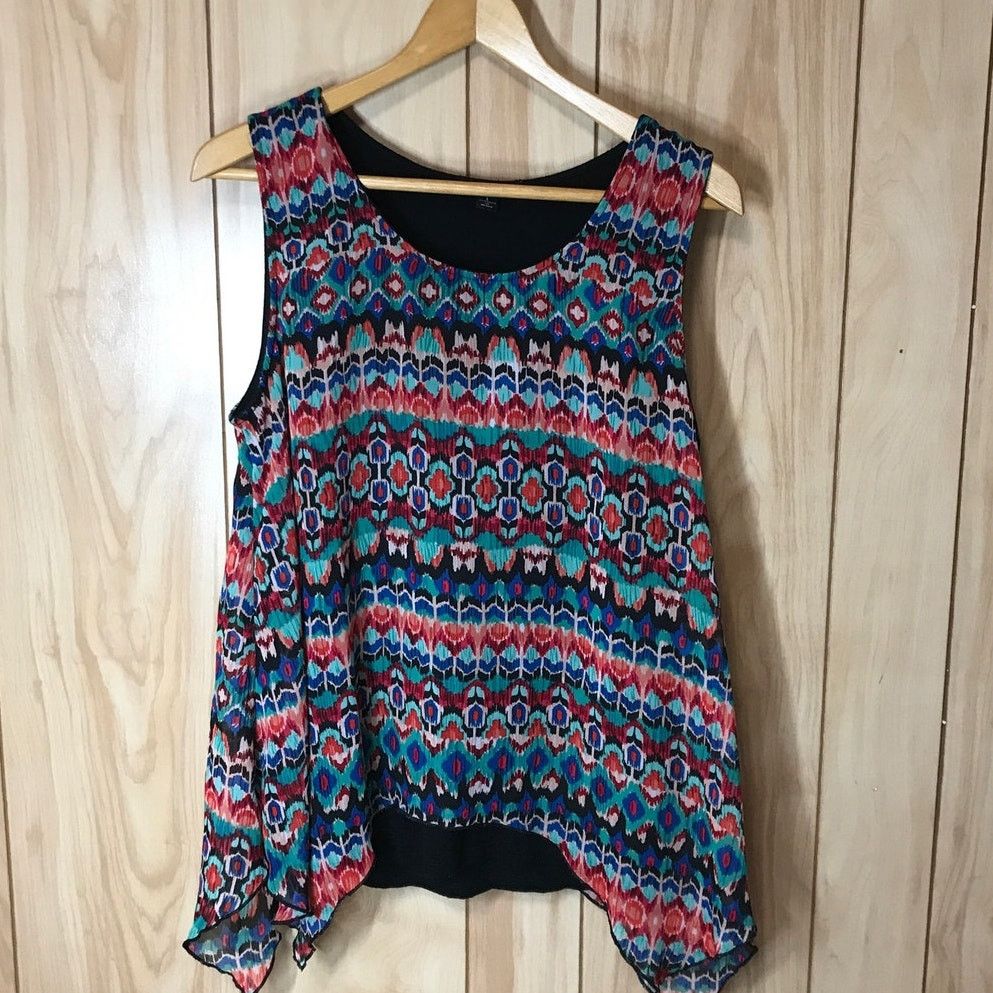 Other Espresso Blue & Pink Decorative Scoop Neck Tank Top L Size L / US 10 / IT 46 - 1 Thumbnail