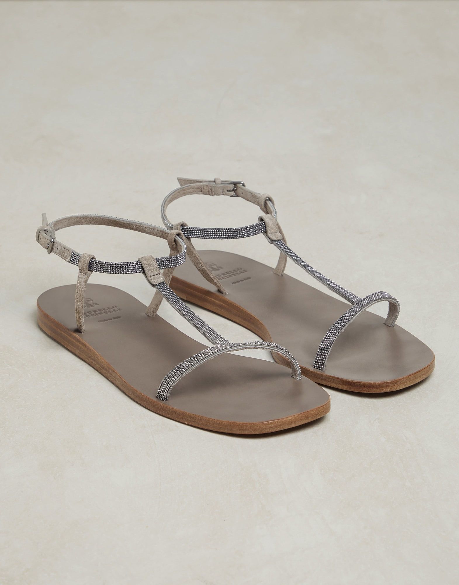 Brunello Cucinelli o1y0725 Ankle Strap Leather Sandals in Light Gray/Beige Size US 4.5 / IT 34.5 - 2 Thumbnail