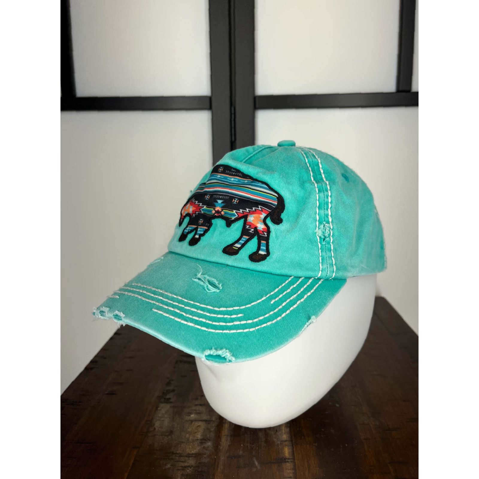 Altea VINTAGE Buffalo Hat Cap Strap Back Adult One Size Teal Cotton Distress Aztec Cap Hat Baseball Cap Nike? Size ONE SIZE - 4 Thumbnail