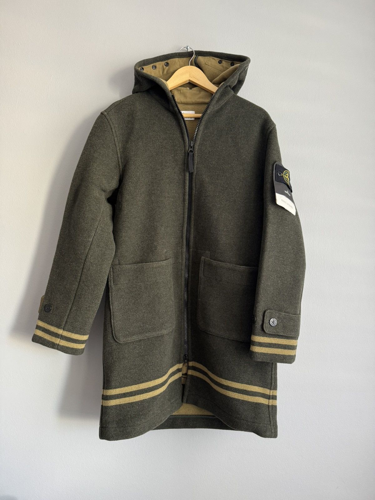 Stone Island Stone Island Panno Jacquard Wool Long Coat Green Jacket Size US S / EU 44-46 / 1 - 1 Thumbnail