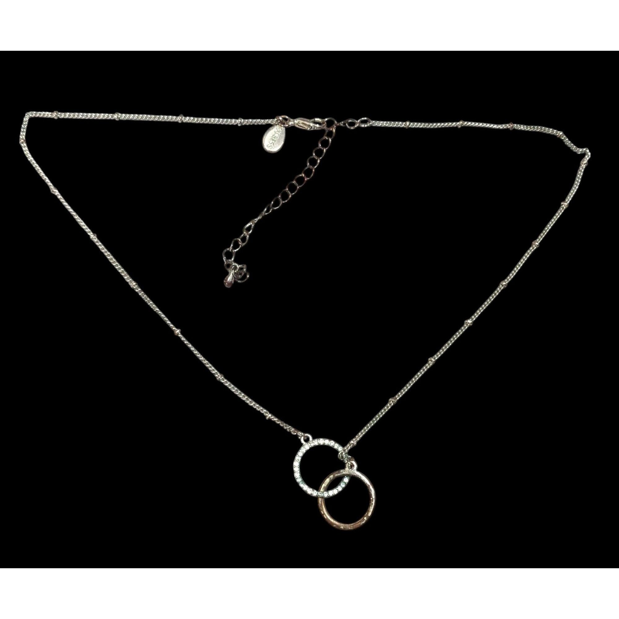 Express Express Minimalist Silver Tone Rhinestone Double Ring Neckla Size ONE SIZE - 1 Thumbnail