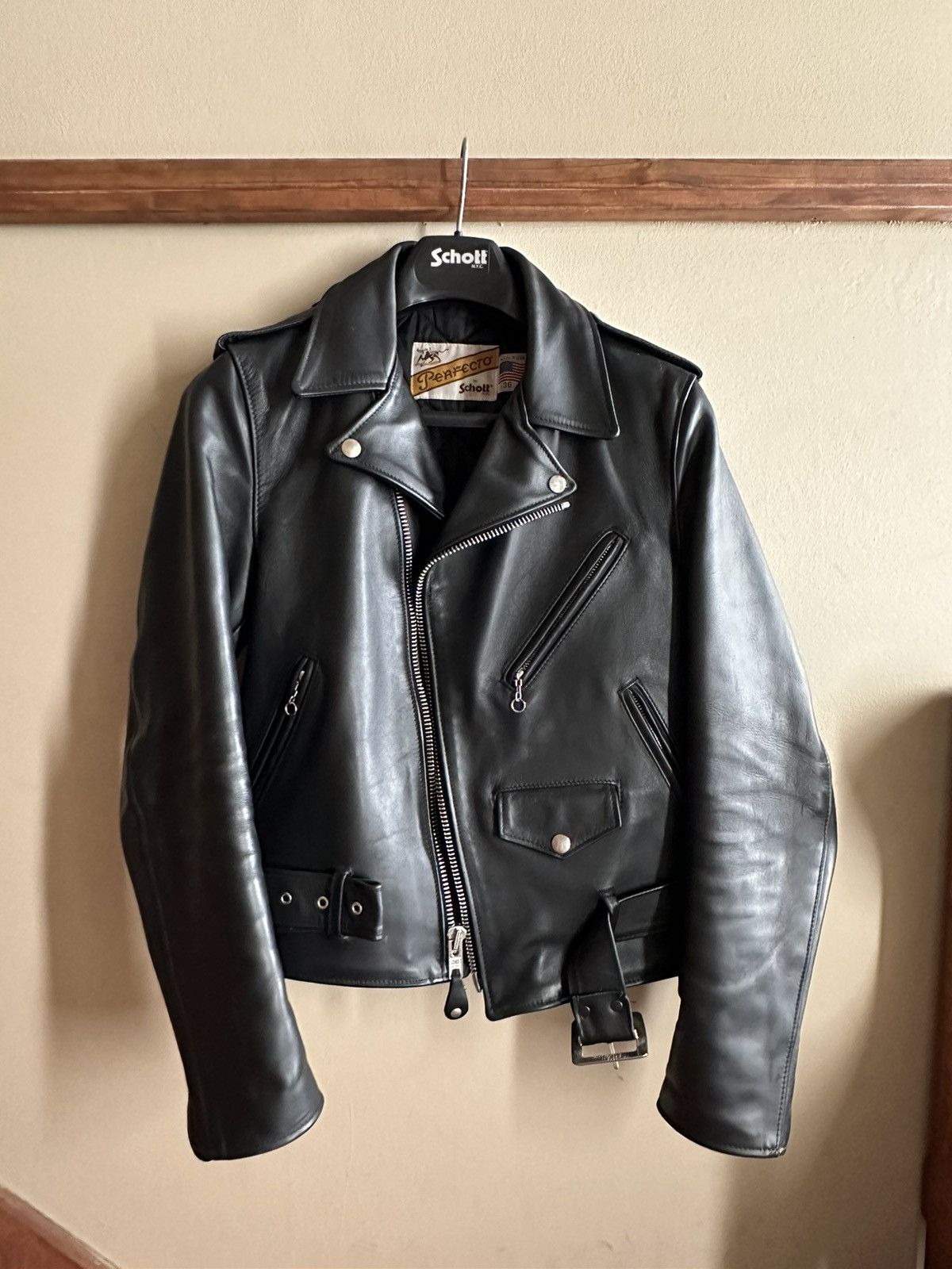 image of Schott Perfecto Leather Jacket in Black, Men's (Size 2XS)