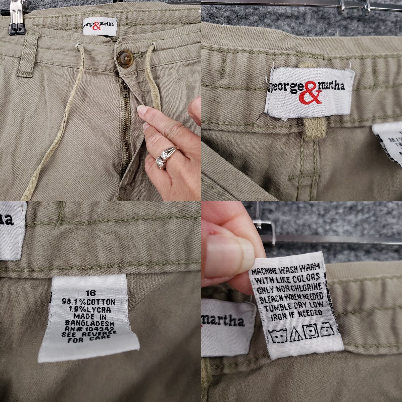 George George & Martha Pants Womens 16 Capri Zip Draw String Brown Mid Rise Wide-Leg Capris Belted Casual Formal Brown Cotton Blend 20 in Inseam Womens Pants Size 38" / US 16 / IT 52 - 8 Thumbnail