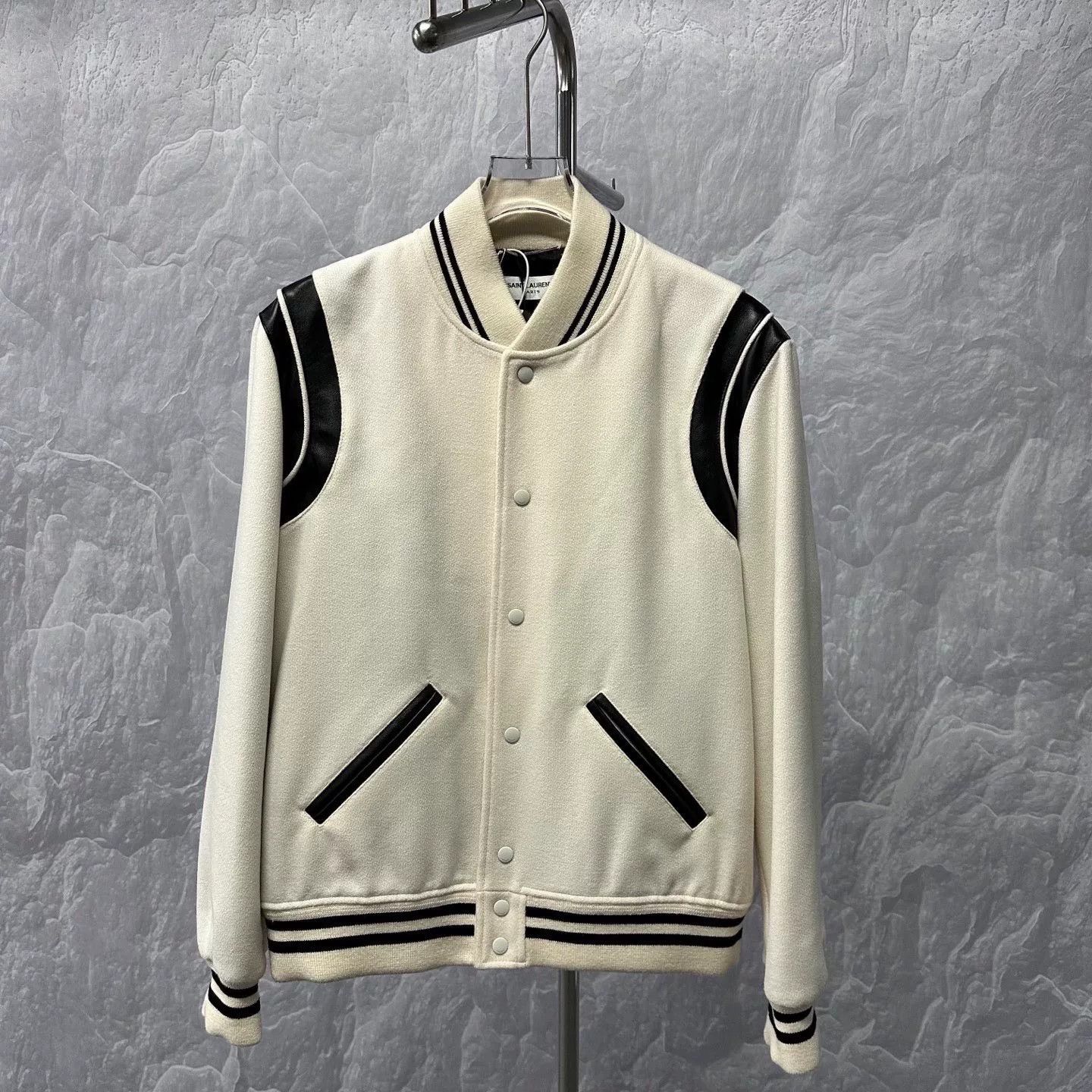 Saint Laurent Paris Saint Laurent Cream Baseball Jacket Size US L / EU 52-54 / 3 - 1 Thumbnail