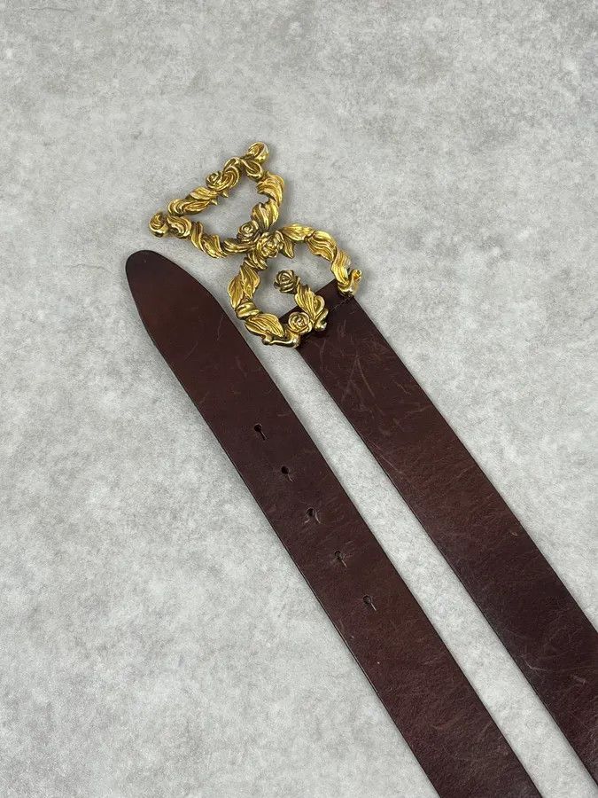 Dolce & Gabbana AW2006 Dolce & Gabbana Baroque Golden Buckle Brown Leather Belt Size ONE SIZE - 5 Thumbnail