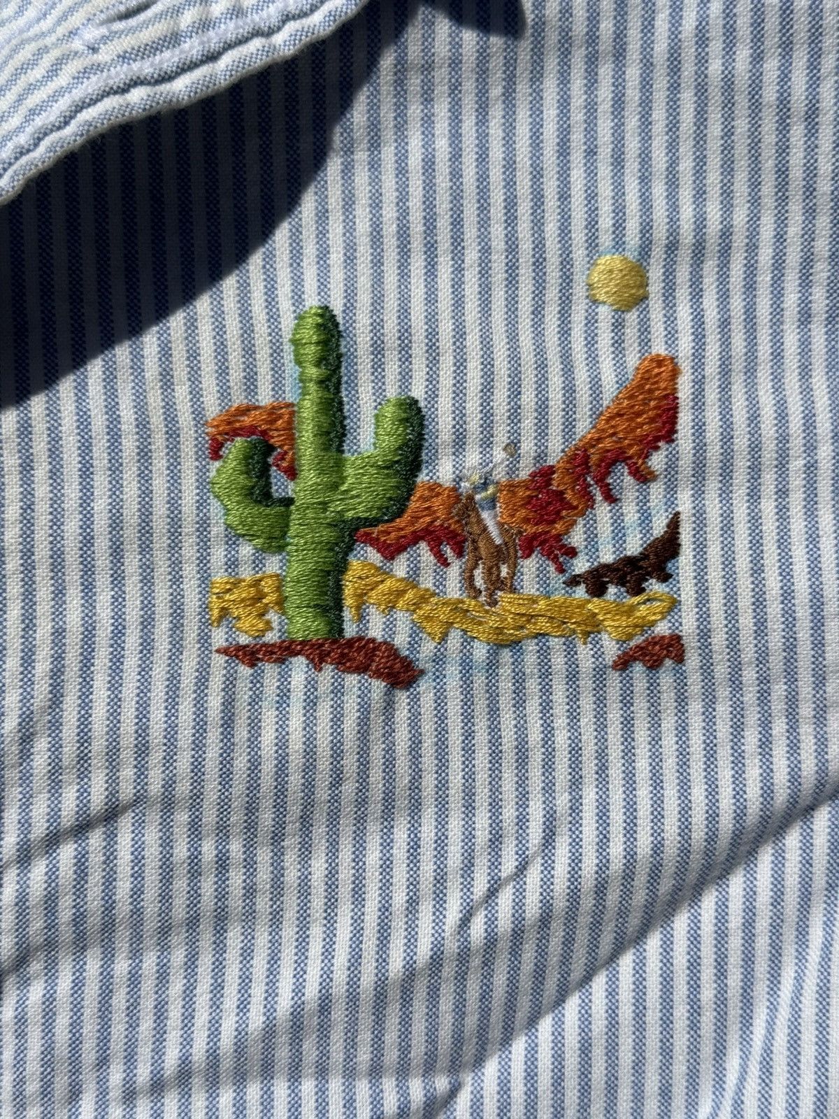 Polo Ralph Lauren White Striped Oxford Shirt w/ Custom Western Embroidery Size S / US 4 / IT 40 - 3 Thumbnail